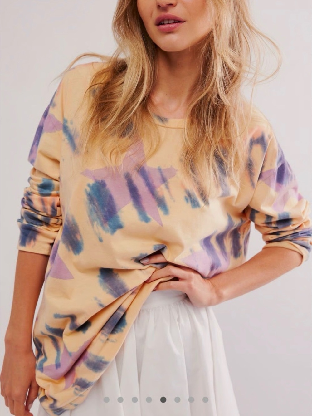 One Teaspoon Tie-Dye Long Sleeve Boyfriend Tee, Size M, Color Peach/Purple/Navy